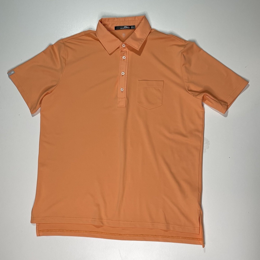 Ralph Lauren RLX Polo Shirt Mens L Orange Short Sleeve Pocket Wicking Golfer